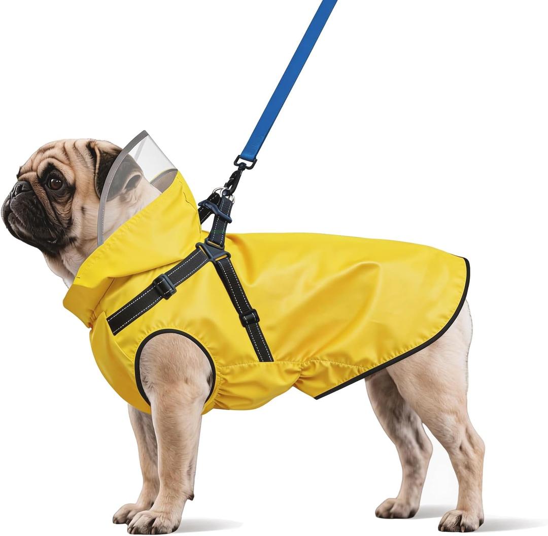 Dog Raincoat: Dog Rain Jacket with Reflective Harness & Removable Hood | Waterproof Dogs Rain Coat Poncho for Dogs Puppies (Yellow - M)