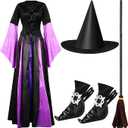 Liitrsh Women Witch Costume Set Sorceress Classic Dress with Witch Hat, Broom,shoe Covers Halloween Dress up, M