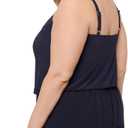 Aqua Green Women's V-Neck Blouson Slimming Swim Romper with Pocket (Blue, L)