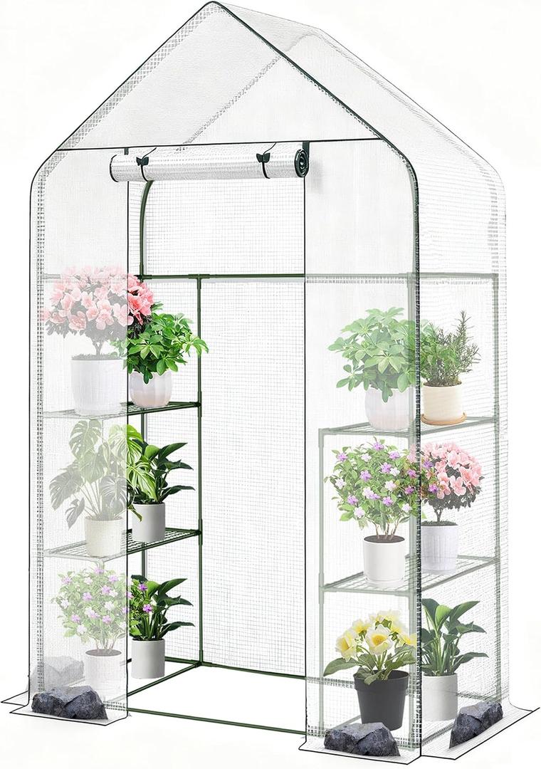 Twira Greenhouse for Outdoors, 55.1" x 27.6" x 78.7" Walk in Plant Greenhouses Heavy Duty with Thicken PE Cover, 3 Tiers 8 Shelves Greenhouse Plastic, Portable Green House for Outside, Patio, Garden, Large