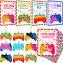 24 Pack Valentines Day Cards for Kids Classroom with Mini Pop Fidget Keychain Valentines Day Gifts for Kids School, Valentine Exchange Cards for Class Party Favors Set Toddlers Girls Boys