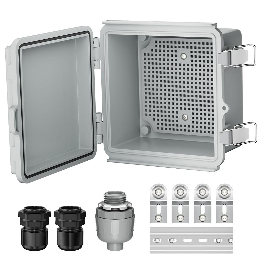 Joinfworld Outdoor Electrical Box Waterproof IP67 6X6 Plastic Project Box Enclosure Weatherproof for WiFi Electronics Solar Network Marine Outside with Stainless Steel Hinged