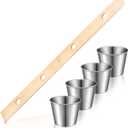 1 Set 5 ft Shot Board with 4 Stainless Steel Shot Glass Set 4 Person Drinking Retro Vintage Rustic Wood Drinking Board for Vacations Weddings Bar Family Gathering Celebrations Party (Beige)