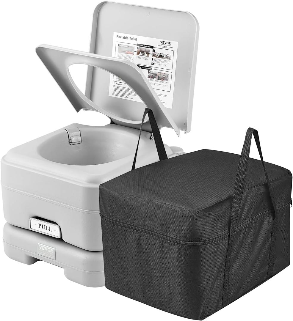 VEVOR Portable Toilet for Camping, Porta Potty with 3.2 Gal Waste Tank & 3.2 Gal Flush Tank, Push-Button Pressurized Flush Commode with Level Indicator, Travel Toilet for Adults Kids Camping Car Trips