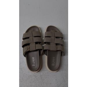 Ruiee Women's Flat Slides Sandals Wide Width Platform Sandals Comfort Summer Soft Plantar Slippers, Brown,  8.5 
