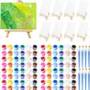 8 Set Mini Acrylic Paint Kit, Mini Stretched Canvas with Easel, Acrylic Paint Strips, Painting Brushes, Mini Canvas and Easel Paint Set for Kids Artists Beginner for Easter Party Gift