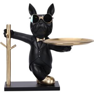 Bulldog Key Holder Bowl Statue, Mens Bedroom Essentials for Cool Decor,Modern Home Decor for Cute Frenchie,Accessories Bulldog Gifts,Candy Dish, For Table Decor and Office Small Object Tray (Black)