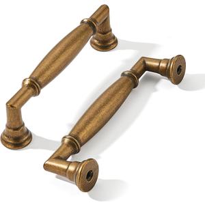 khtumeware 2 Pack 4 Inch(102mm) Antique Brass Cabinet Pulls Heavy Duty Soild Vintage Brass Cabinet Handles Kitchen Antique Bronze Cabinet Hardware for Cupboard Drawer Handles