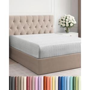 Full Fitted Bed Sheet - Bottom Single Fitted Sheet Only - Ultra-Soft Hotel Luxury Bedding w/ 8-16 Inch Deep Pockets - Breathable & Wrinkle Free - Easy-Care, Fade & Shrink Resistant - Grey Stripes 2