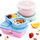 Silicone Snack Containers Set - 4 Pack Reusable Leakproof Bento Boxes with Lids, 2 Collapsible & 2 Dual Compartment Mini Food Storage for School, Sports, Meal Prep - Microwave & Dishwasher Safe