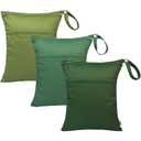 ALVABABY 3pcs Baby Cloth Diaper Wet/Dry Bags|Waterproof Reusable with Two Pockets|Travel, Beach, Pool, Daycare, Soiled Baby Items,Yoga,Gym Bag for Swimsuits or Wet Clothes 3L-ZM09 (Green theme)