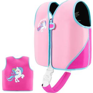 Kids Swim Vest Neoprene Swimming Aid with Adjustable Safety Strap for Age 1-3 and 3-6 (220-Pink)
