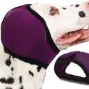 Dog Ear Muffs Wrap for Hematoma, Bathing, Drying, Swimming & Noise Anxiety Relief- Elastic Waterproof Ear Protection with Calming Hoodie Design for Grooming, Large, Purple