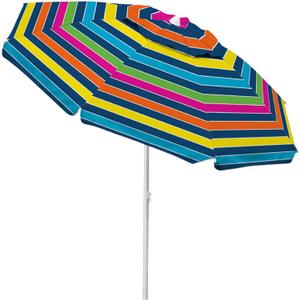 Caribbean Joe Beach Umbrella, Portable and Adjustable Tilt Sun Umbrella with UV Protection, Vented Canopy, Sand Screw Anchor, 7 FT