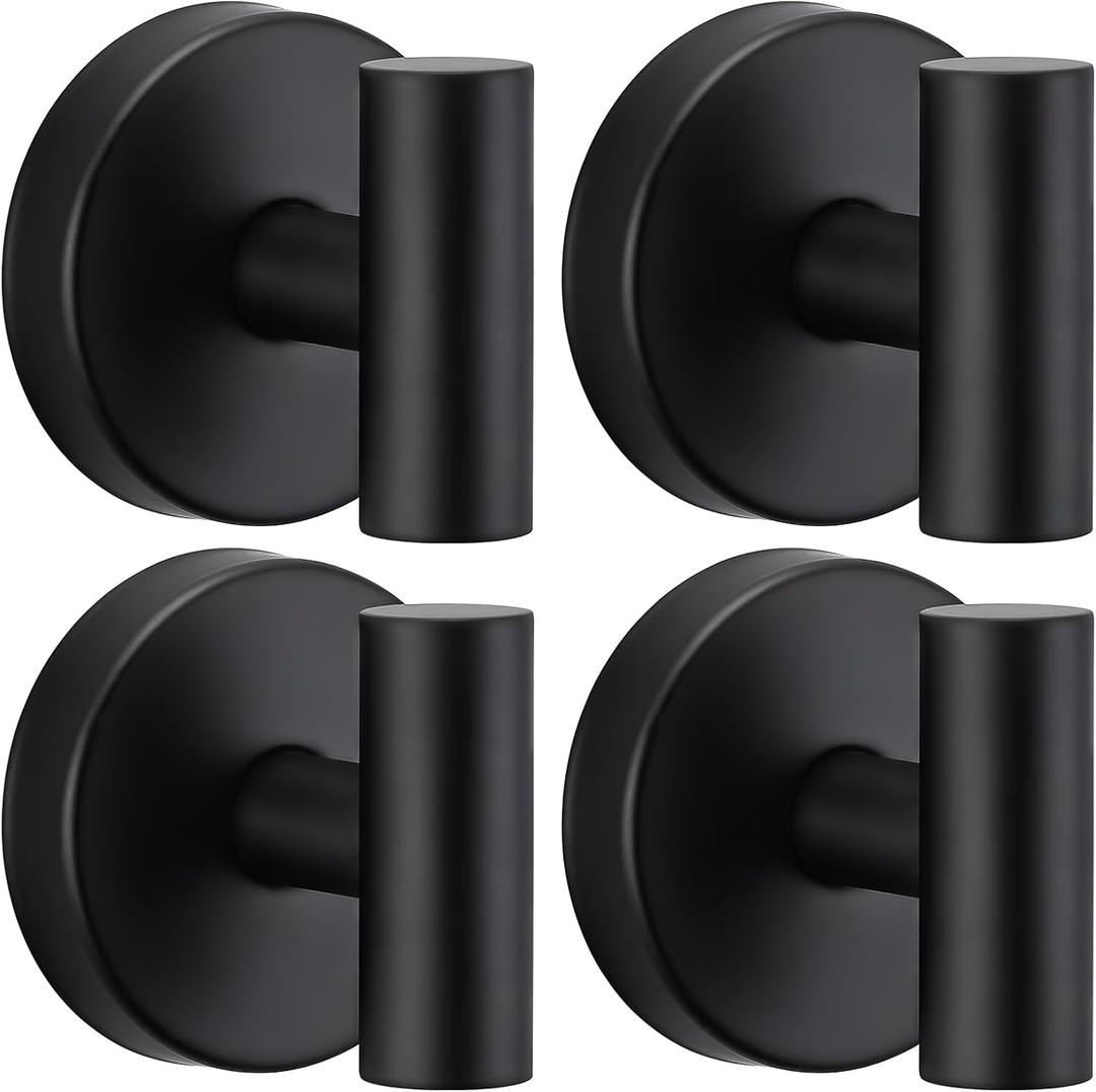 Heavy Duty Reusable Suction Cup Hooks for Shower - No Drill Bathroom/Glass/Mirror/Tiles & Metal and Smooth Non-Porous Surfaces for Towels, Robes, Loofahs(4, Matte Black)