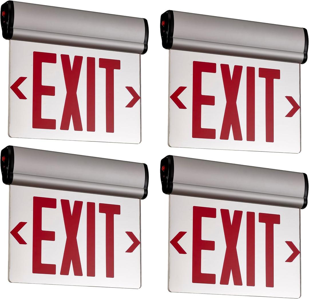 TANLUX Red Exit Signs for Business, Double Sides LED Edge Lit Exit Sign, UL 924, Hardwired Emergency Exit Lights with Battery Backup, Aluminum Housing with Rotating Acrylic Mirror Panel, AC 120/347V, 4 Pack
