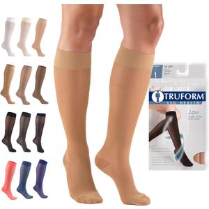 Truform Sheer Compression Stockings, 15-20 mmHg, Women's Knee High Length, 20 Denier, Beige, Large