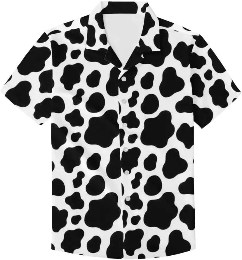 Dellukee Hawaiian Shirts for Men Short Sleeve Summer Tropical Beach Holiday Casual Button Down Shirts (Medium, Cow)