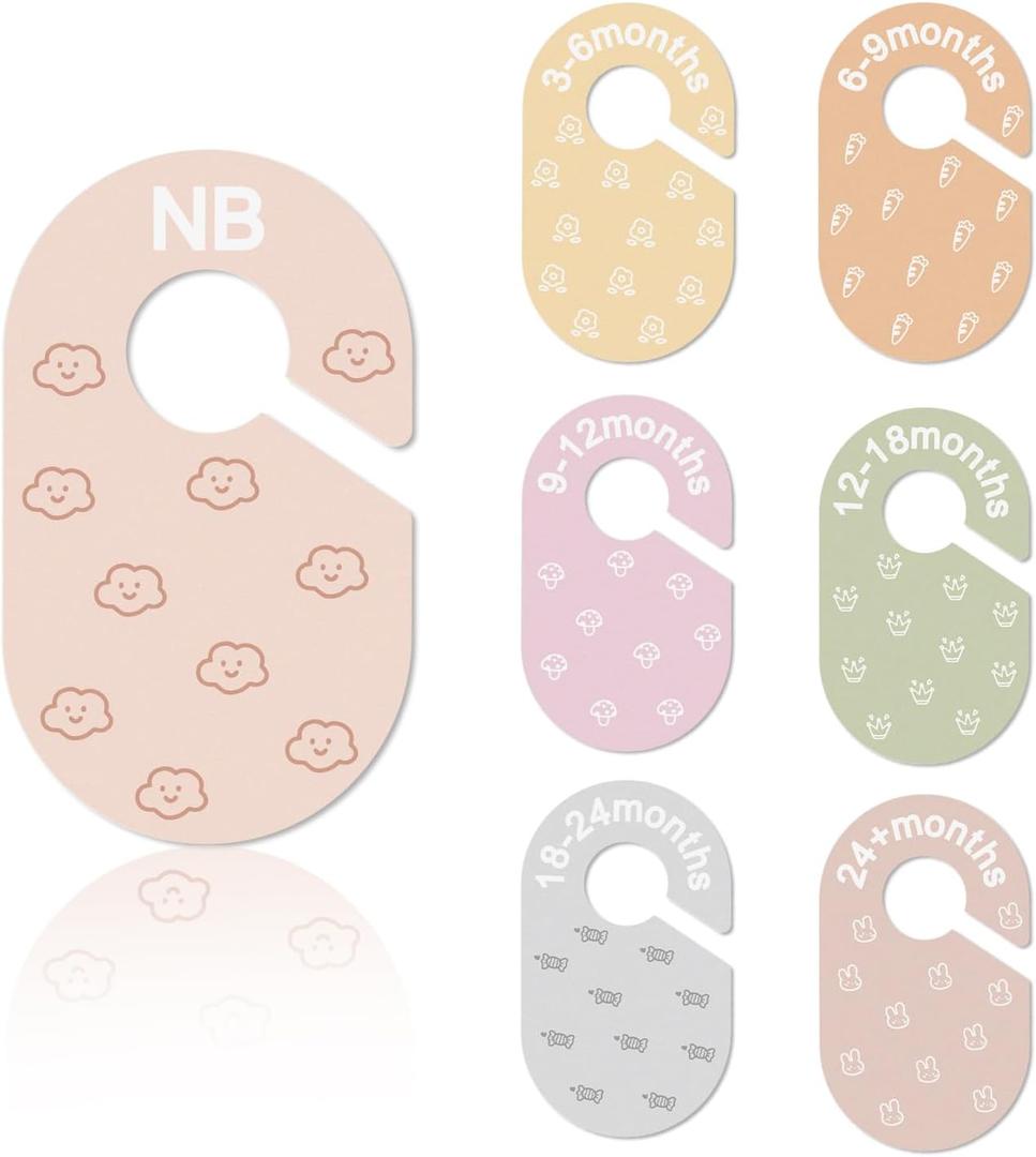 Baby Closet Dividers, Double-Sided Cute Design Baby Clothes Dividers for Closet, Baby Clothes Organizer for Sorting Clothing in 7 Sizes from Newborn to 12+ Months