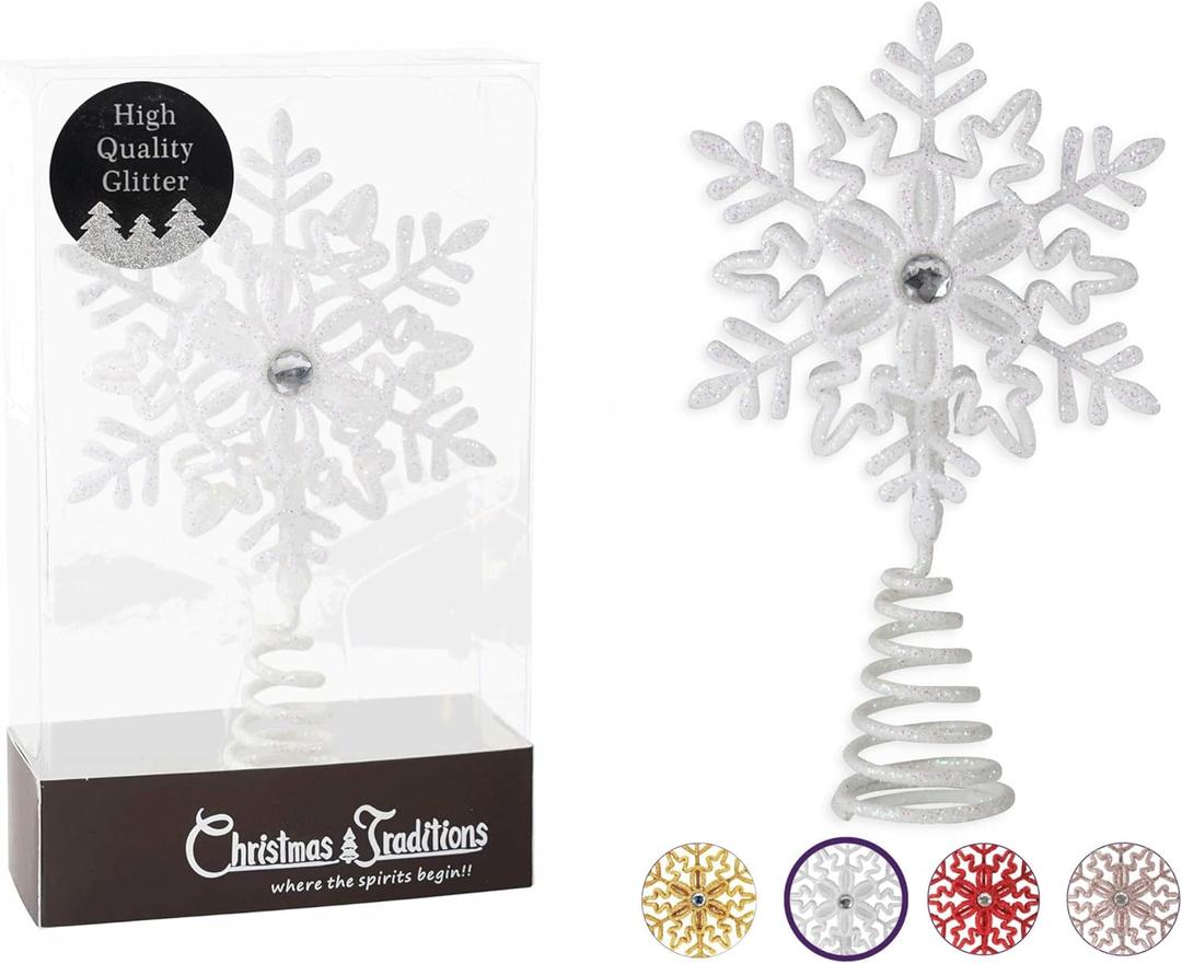 Christmas Traditions 5 inch Glittered Filigree Christmas Star Snowflake Tree Topper Star for Small/Mini X'Mas Tree/Home Decor/Christmas Table/Shelf Ornaments (Iridescent)