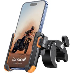 Lamicall Motorcycle Phone Mount Holder - [Camera Friendly] [1s Lock] Bike Phone Holder Handlebar Clamp, Bicycle Scooter Phone Clip, for iPhone Air, 17, 16, 15 Pro Max, Galaxy, 4.7-7" Phones, Orange