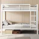 Feonase Metal Bunk Bed Twin Over Twin with Ladder and High Guardrail, Heavy-Duty Metal Slats Support, Noise Free, No Box Spring Needed, for Kids and Juniors, Black