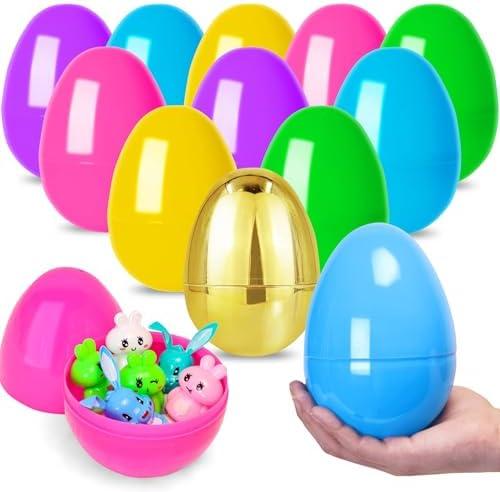 MGparty 12 Pcs 6 Inch Easter Eggs Fillable Large Plastic Easter Eggs with 2 Golden Eggs, Jumbo Empty Eggs for Easter Egg Hunt Basket Stuffers Party Favors Classroom Prizes and Easter Decorations
