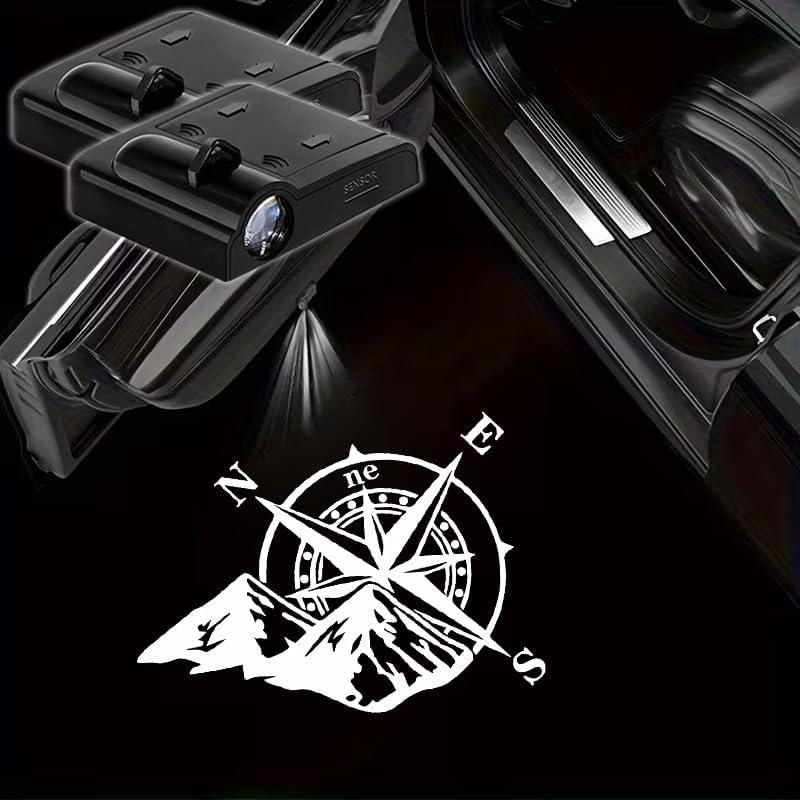 2PCS Car Door Light Projector,Compass Car Logo Projector LED Courtesy Ghost Shadow Welcome Lamp Puddle Lights Fit for All Cars,Compass Cars Accessories Decor,Compas Guide Gifts for Women Men