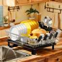 MOUKABAL Dish Drying Rack, Dish Rack, Stainless Steel Dish Racks for Kitchen Counter, Dish Drainer with Removable Utensil Holder, Drainboard (Black,Stainless Steel,13''W x 17''L)