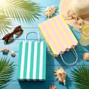 Colarr 16 Pcs Pastel Goodie Bags Colorful Striped Gift Bags 8.7'' x 6.3'' x 3.1'' Small Paper Gift Bag with Handles Summer Scalloped Goodie Candy Bag for Summer Pool Party Favors decor