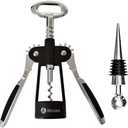 HiCoup Corkscrew Wine Opener - Ergonomic, Double Winged Beer and Wine Bottle Openers - Easy to Use, Stainless-Steel Corkscrews with Stopper & Gift Box - Kitchen Accessories - Matte Black