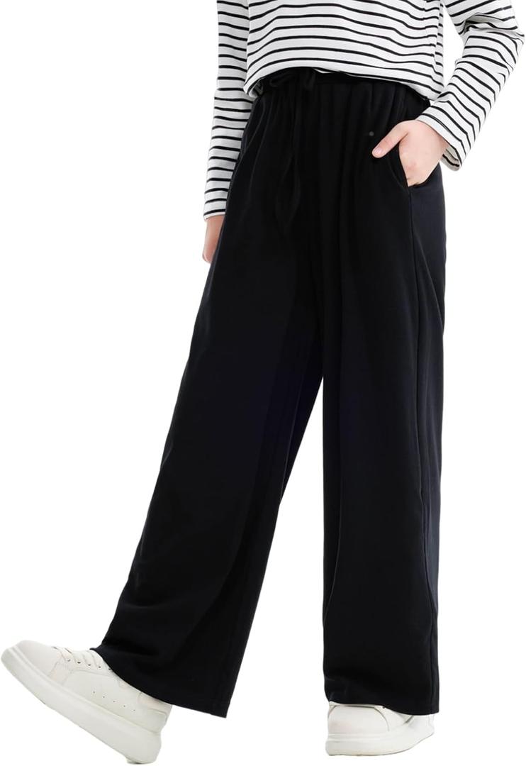 Girls High Waisted Pants Girls Casual Pants Kids Wide Leg Long Trousers with Pockets Size: 6-7 Years