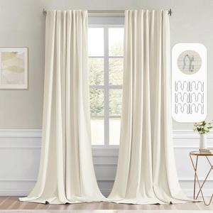 MIULEE Beige White Back Tab Blackout Curtains 102 Inch Long 2 Panels Set for Bedroom, Rod Pocket/Pinch Pleated Thermal Insulated Living Room Darkening Light Blocking Floor to Ceiling Drapes