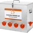 10-Port Galvanized Automatic Metal Poultry Feeder Set with Large Capacity 110lbs,Chicken Feeder No Waste,Rainproof Poultry Feeders Suitable for Ducks, Turkeys (23" L x 20" W x 5" H)