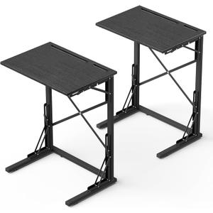 21''Wx28''H TV Tray Set of 2, Small Foldable C-Shaped End Table for Eating with Tablet and Phone Slots, Slide Under Couch Side Table for Recliner, Living Room, Bedroom, Black