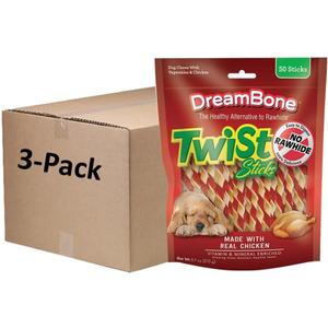 DreamBone Twist Sticks, Made with Real Chicken, Rawhide-Free Chews for Dogs, 50 Count (3 Pack)