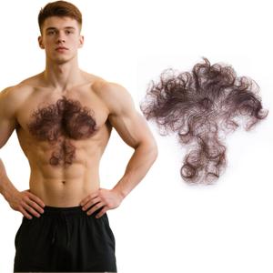 Fake Chest Hair Body Hairs Adding Hair Volume Enhancement of Manliness Handmade Full Lace Fake Realistic Chest hair (Style 2)