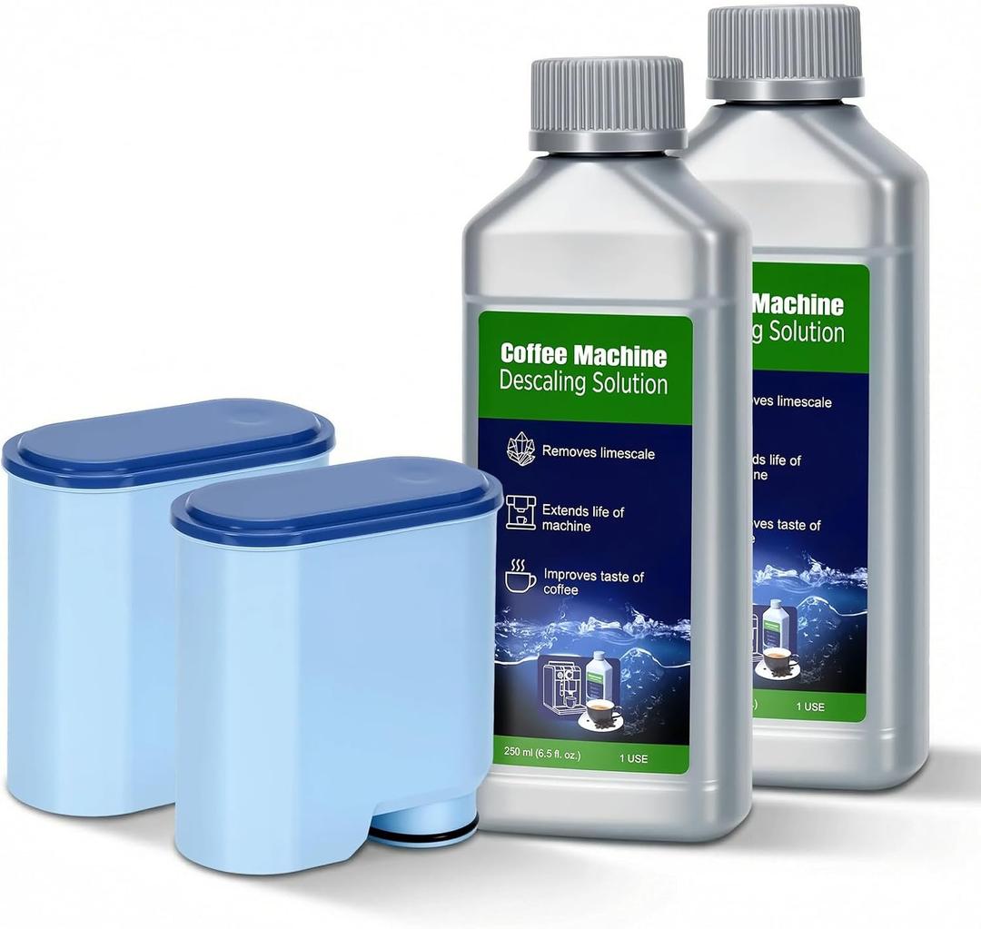 Aquaclean Water Filter Compatible with Philips AquaClean(2 Pack),Universal Liquid Descaler(250MLx 2) For Fully Automatic Coffee Machines