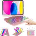 CC Store for iPad (A16) 11th 10th Generation Case with Keyboard - 7 Color Backlit 360 Swivel Multi-Touch Track Pencil Holde for iPad 11-inch A16 2025 10th Gen 10.9 Inch 2022(Rose Gold)