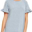 Floerns Women's Summer Casual Ruffle Short Sleeve Tunic Striped T-Shirt Dress (Medium)