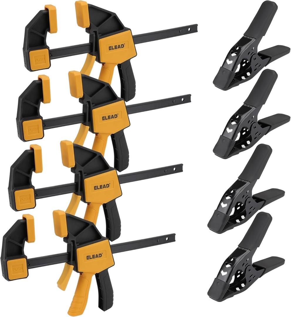 8-Piece Clamps for Woodworking - 4 Pcs 6 inch Bar Clamps, 4 Pcs Heavy Duty Metal Spring Clamps, Bar Clamps with 150 LBS Load Limit, Quick Release Triggers (6 inch Bar Clamps)