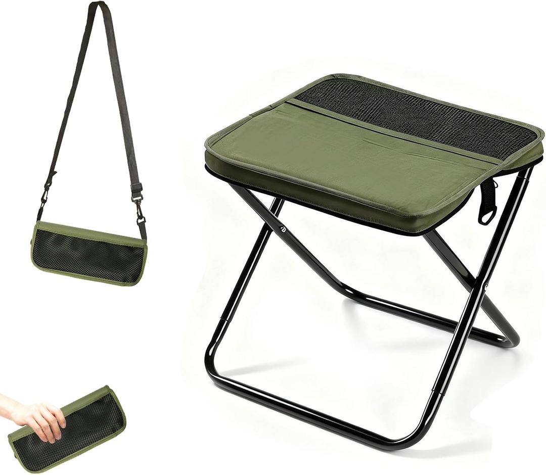 Portable Foldable Backpack Stool, Pocket Chair Camping Fishing Stool, Mini Outdoor Camping Stool Sling Bag, Collapsible Stool Chairs Carry Bag for Fishing Travelling Picnics, Green