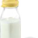 kitchentoolz Glass Creamer Bottle 12 Oz Square Glass Milk Bottle with Lids- Glass Bottles with Lids - Milk Container for Refrigerator - 12 Ounce Milk Bottle with Lid and Pour Spout