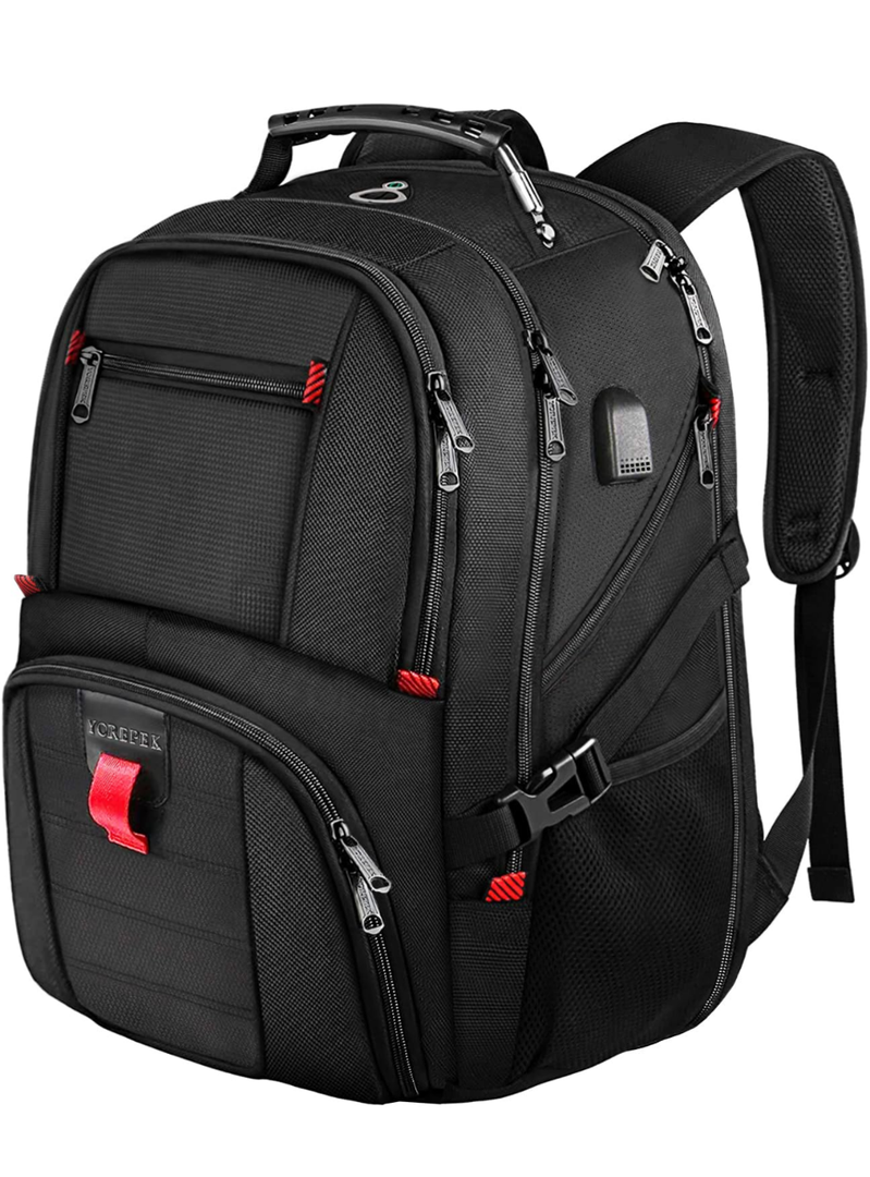 YOREPEK Travel Backpack, Extra Large 50L Laptop Backpacks for Men Women, Water Resistant College Backpacks Airline Approved Business Work Bag with USB Charging Port Fits 17 Inch Computer, Black