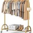 MISSLO Heavy Duty Clothing Rack with Wheels Rolling Clothes Racks for Hanging Clothes, Coats, Garment, Dress, Gold