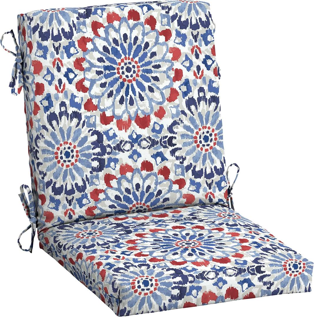 Arden Outdoor Midback Chair Cushion, 18 x 16.5, Rain-Proof, Fade Resistant 16.5 x 18, Clark Blue