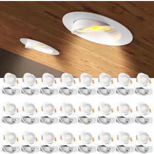 Amico 24 Pack 4 Inch 5CCT Gimbal LED Recessed Lighting, 360&90 Adjustable Eyeball Directional Downlight, Dimmable, 2700K/3000K/3500K/4000K/5000K Selectable, CRI90+ 9W 700LM, ETL&FCC