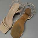 Shoe'N Tale Strappy Heels for Women Square Toe Chunky Block Heels Ankle Buckle Heeled Sandals, Size 9, Beige