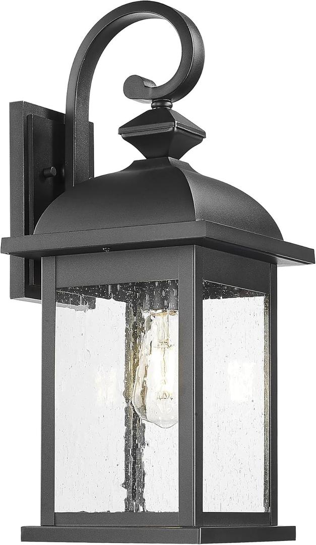 FEMILA Outdoor Wall Sconce, 21" Large Outdoor Wall Lantern Porch Lights for Entryway, Patio, Garage, Doorway, Anti-Rust Waterproof, Matte Black, 4FD54B2 BK (Matte Black, Seeded Glass)