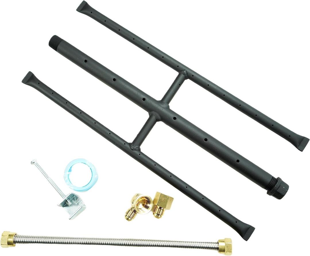 Rectangular Gas Fire Pit and Gas Fireplace H-Burner H Burner for Gas Fireplace bunrer with 3 Pipes (15 inch) Patent Applied